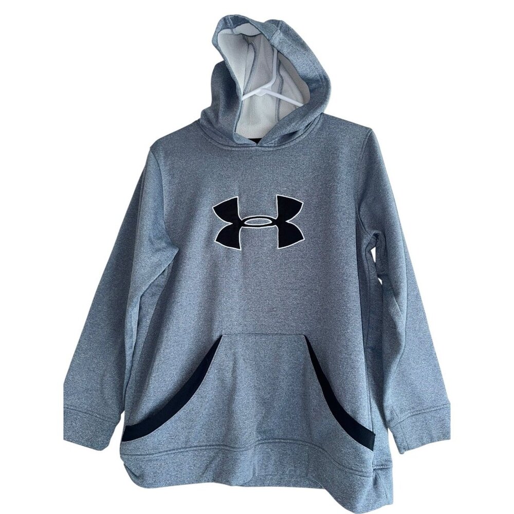 Under Armour Boys Big Logo Appliqué Hoodie Sz XL Muted Blue Kangaroo Pocket